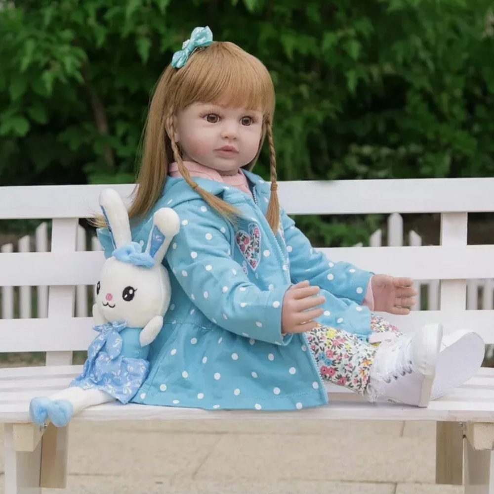 24 Inch Cotton Body Soft Silicone Doll.Realistic.Blue eyes.